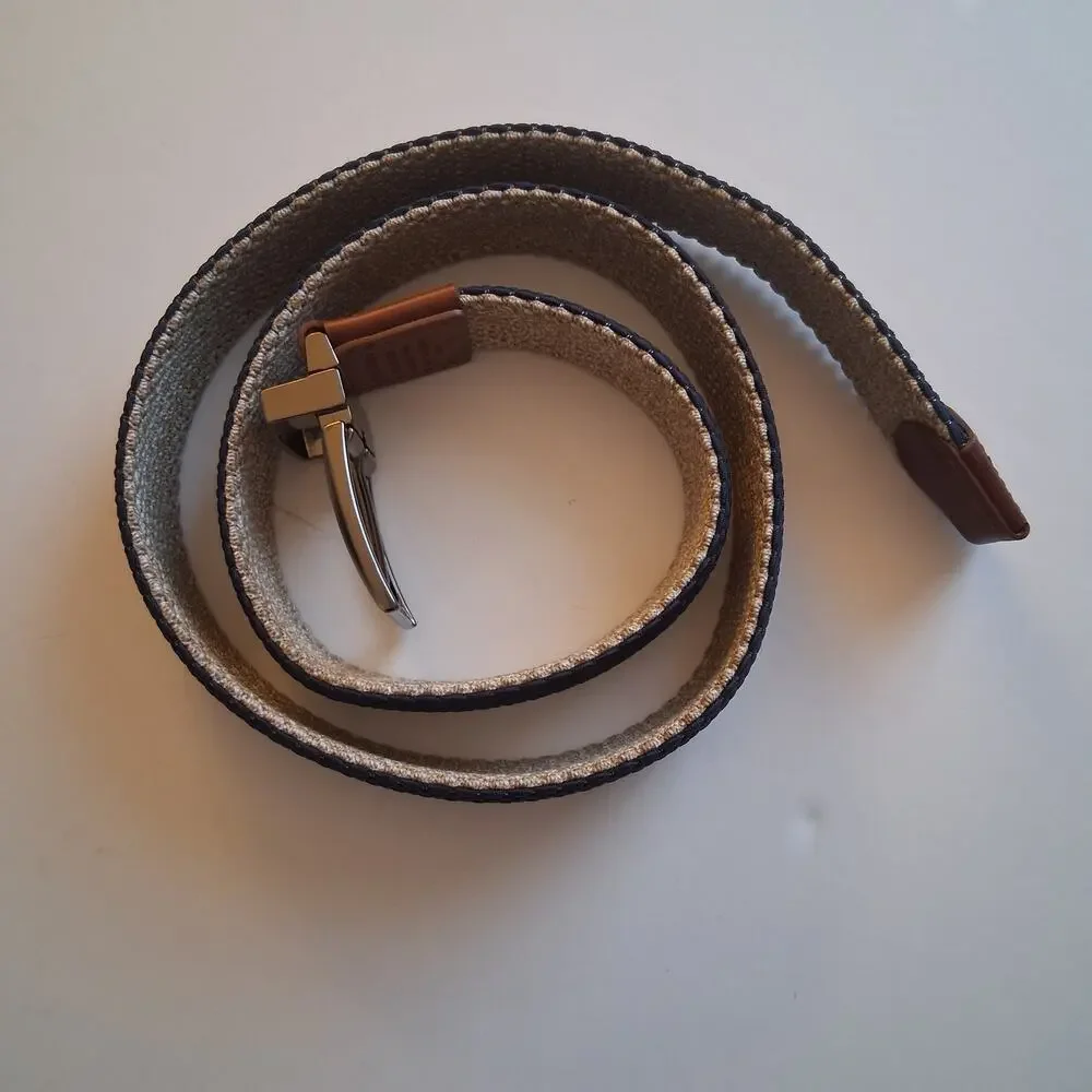 Tommy Bahama Men's Reversible Braided Stretch Navy and Tan Belt Woven Strap-S/M